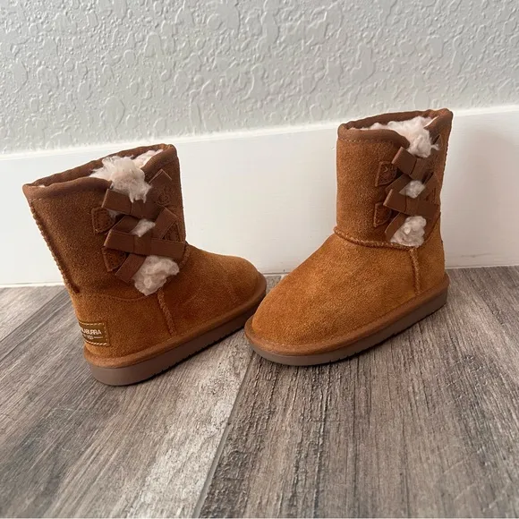 Koolaburra by UGG Victoria Short Winter Boots bow Brown fur Girls Size 8 NWT