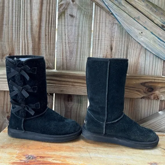 Koolaburra by UGG Victoria Tall Black Suede Pull On Boot with Bows Size 3