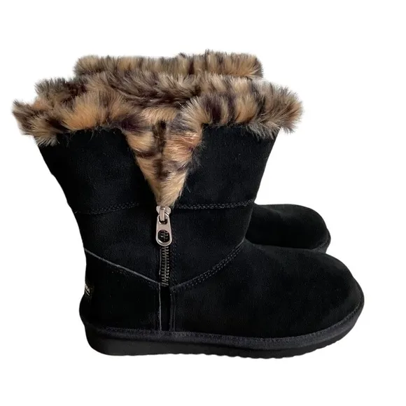 Koolaburra  by Ugg Women’s Aribel Black Leopard Suede Short Winter Boots Size 6