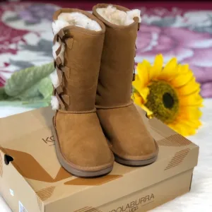 Koolaburra Tan Boots with Plush Lining and Lace-Up Detail