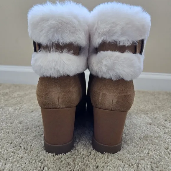 Koolaburra Ugg brown suede wedge ankle boots faux fur womens 9