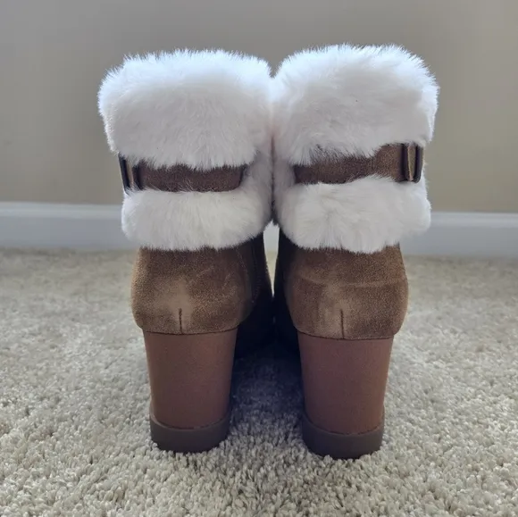 Koolaburra UGG Tan Suede Faux Fur Wedge Ankle Boots Womens 9