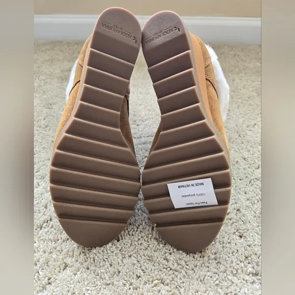 Koolaburra UGG Tan Suede Faux Fur Wedge Ankle Boots Womens 9