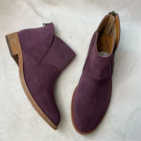Kork-Ease Ryder Short‎ Ankle Boots Purple leather block heels NWOT B 215