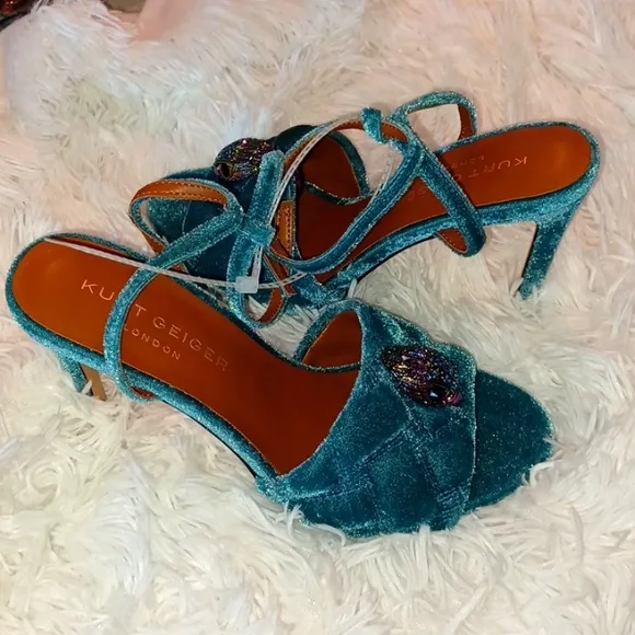 Kurt Geiger Kensington London Rainbow Eagle Teal Quilted Stylish High Heels EU