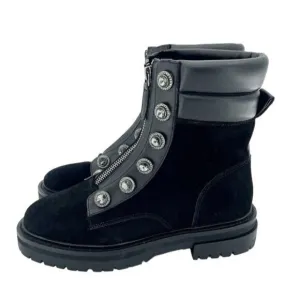 Kurt Geiger London Bobby Black Combat Suede Boots Rhinestone SZ 38 New