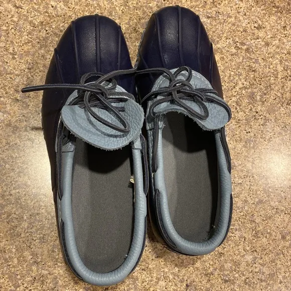 L. L. Bean Blue Leather and Rubber Moccasins Short Boots FM Rain Duck Boots