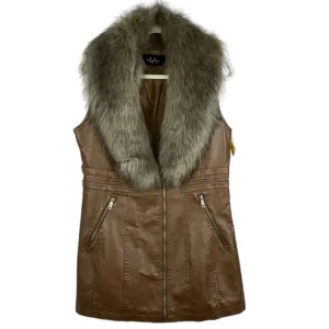 LA Coalition faux leather/fur vest jacket nutmeg color Sz L