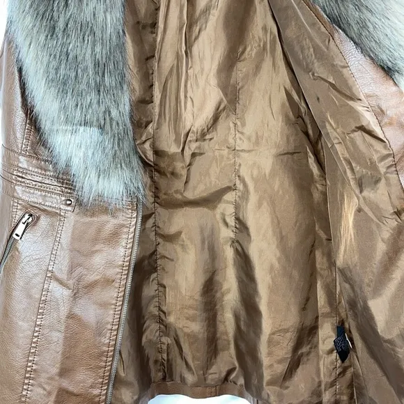 LA Coalition faux leather/fur vest jacket nutmeg color Sz L