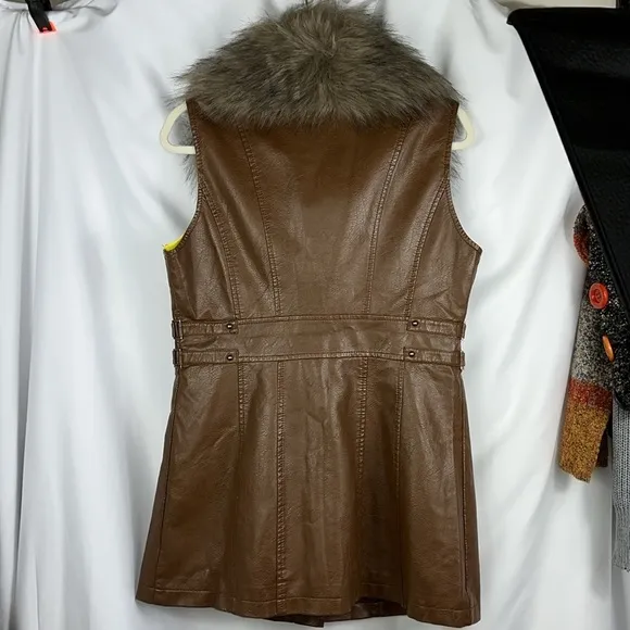 LA Coalition faux leather/fur vest jacket nutmeg color Sz L
