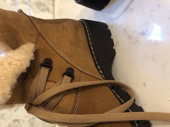 LaCanadienne Womens Winter Boots Size 8.5M Brown Suede Lace Up Faux Fur