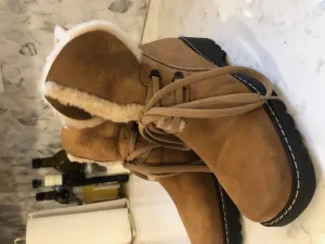 LaCanadienne Womens Winter Boots Size 8.5M Brown Suede Lace Up Faux Fur