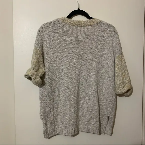 Lafayette 148 New York Fresco Vneck Short Sleeve Sweater in Khaki/Yellow