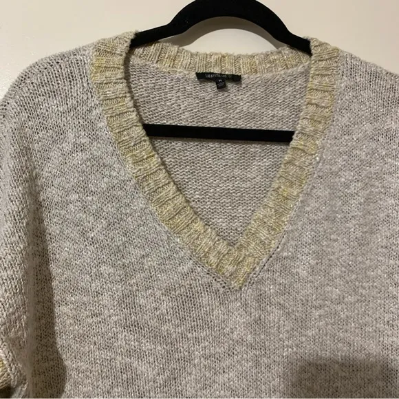 Lafayette 148 New York Fresco Vneck Short Sleeve Sweater in Khaki/Yellow