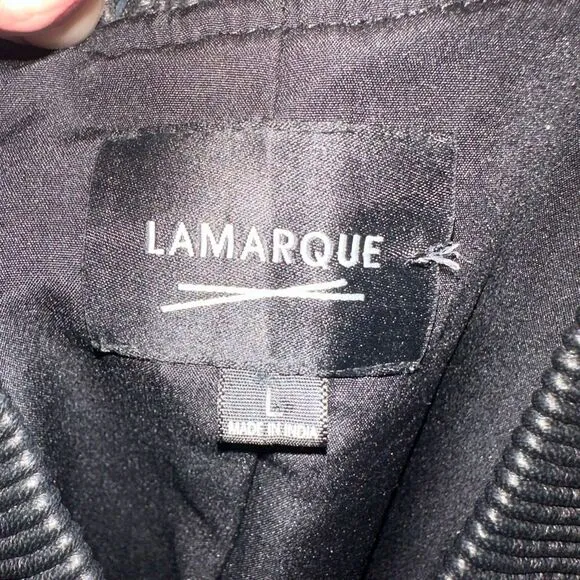 Lamarque black damask metallic jacquard leather festival L bomber jacket