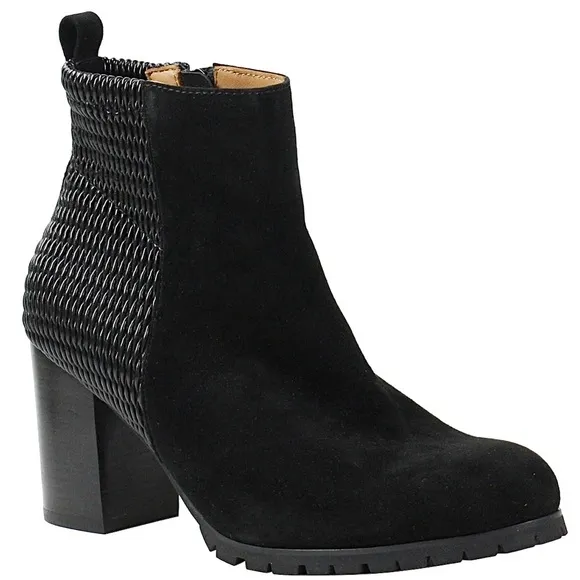 L’Amour Des Pieds Leather Ankle Boots Booties Suede Stacked Heel Black Webberley