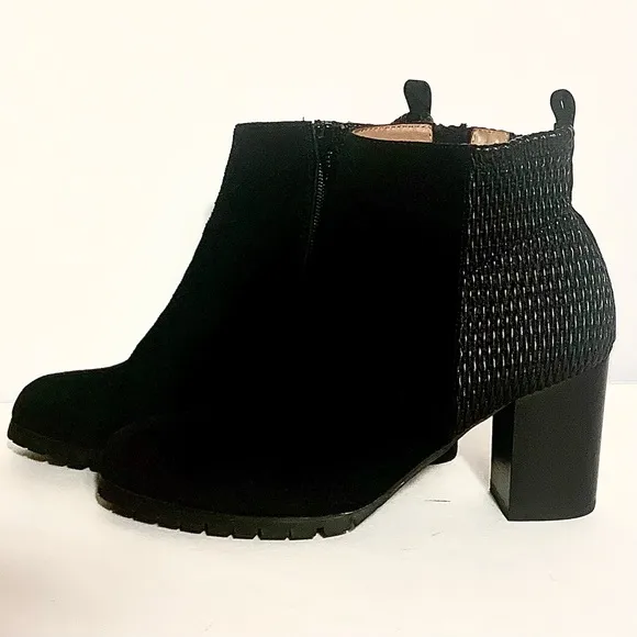 L’Amour Des Pieds Leather Ankle Boots Booties Suede Stacked Heel Black Webberley