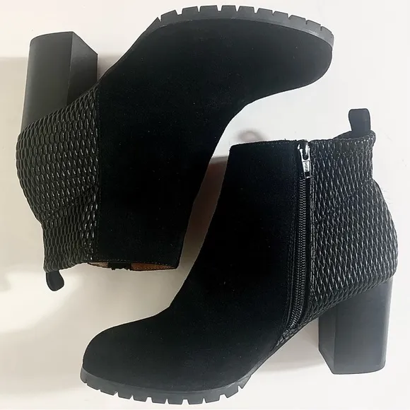 L’Amour Des Pieds Leather Ankle Boots Booties Suede Stacked Heel Black Webberley