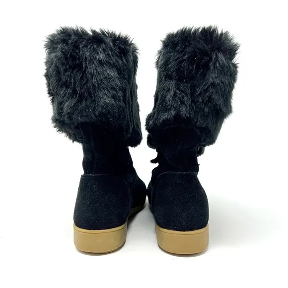 Lands' End Mendota Suede Faux Fur Lined Boots. Black. Size 9