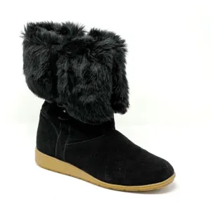 Lands' End Mendota Suede Faux Fur Lined Boots. Black. Size 9