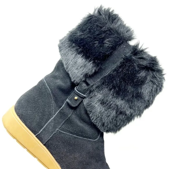 Lands' End Mendota Suede Faux Fur Lined Boots. Black. Size 9