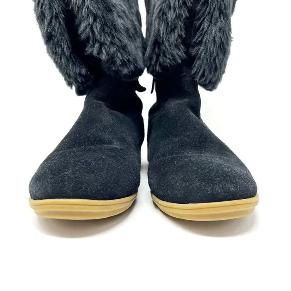 Lands' End Mendota Suede Faux Fur Lined Boots. Black. Size 9