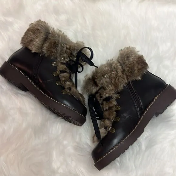 Lands End Womens 477938 Faux Fur Lined Cuff Boots Fisherman Core D20