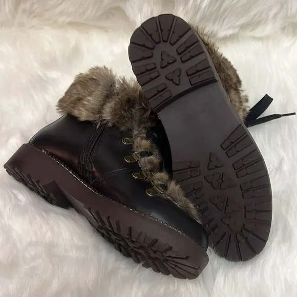 Lands End Womens 477938 Faux Fur Lined Cuff Boots Fisherman Core D20