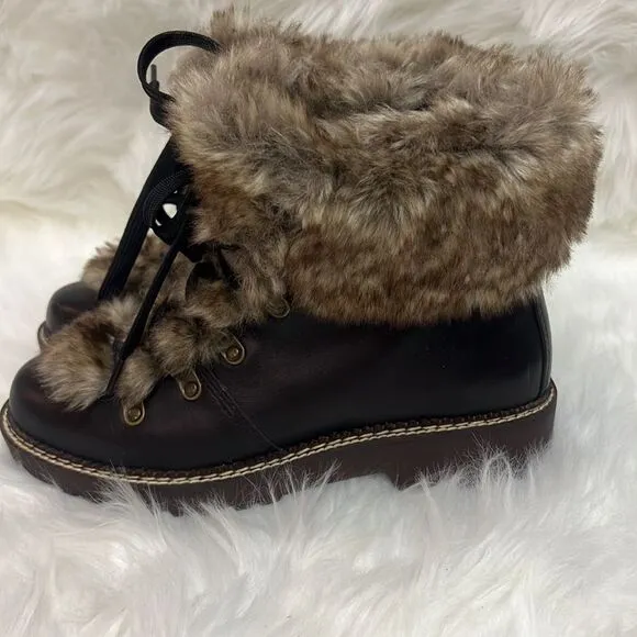 Lands End Womens 477938 Faux Fur Lined Cuff Boots Fisherman Core D20