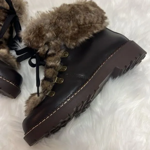 Lands End Womens 477938 Faux Fur Lined Cuff Boots Fisherman Core D20