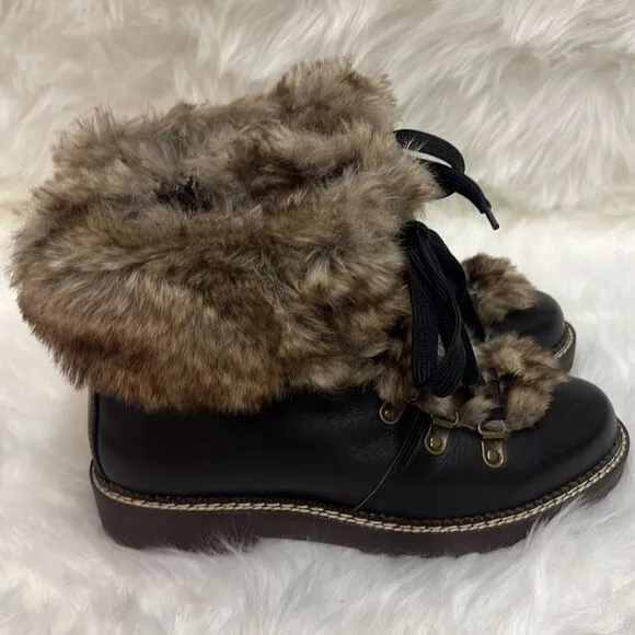 Lands End Womens 477938 Faux Fur Lined Cuff Boots Fisherman Core D20