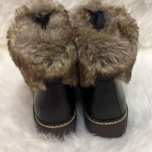 Lands End Womens 477938 Faux Fur Lined Cuff Boots Fisherman Core D20