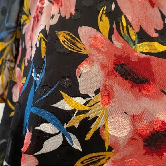 Lane Bryant 18 Boho Midi Dress Black Floral dot flutter short sleeve