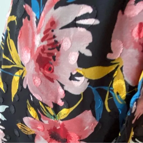 Lane Bryant 18 Boho Midi Dress Black Floral dot flutter short sleeve