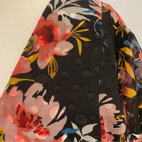 Lane Bryant 18 Boho Midi Dress Black Floral dot flutter short sleeve
