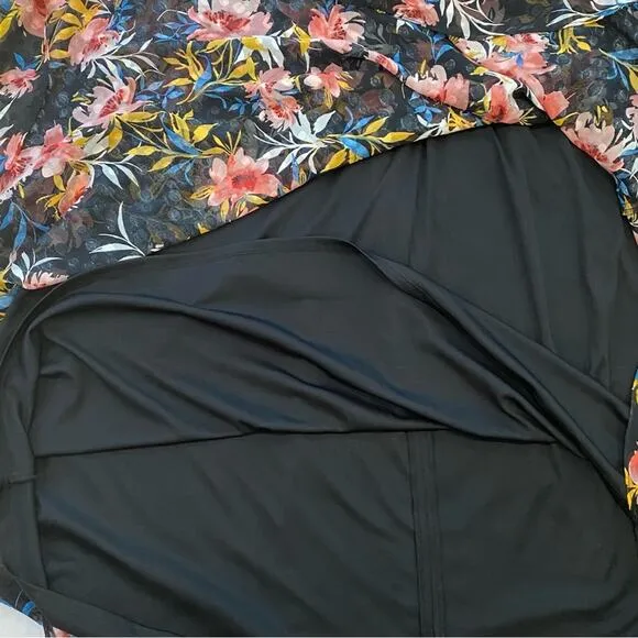 Lane Bryant 18 Boho Midi Dress Black Floral dot flutter short sleeve