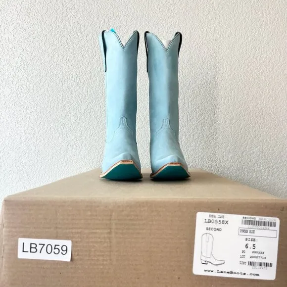 Lane EMMA JANE Womens Cowboy Boots 6.5 Western Light Blue Cowgirl Mid Calf Tall