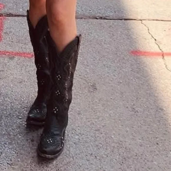 Lane jet black cassette stuffed western boots