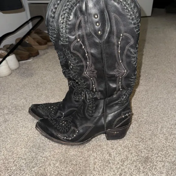 Lane jet black cassette stuffed western boots
