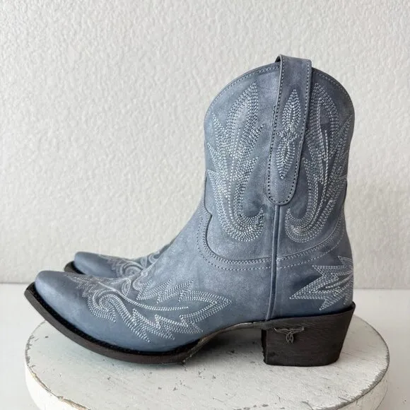 Lane LEXINGTON Womens Cowboy Bootie 6 Western Blue Leather Cowgirl Boots Short