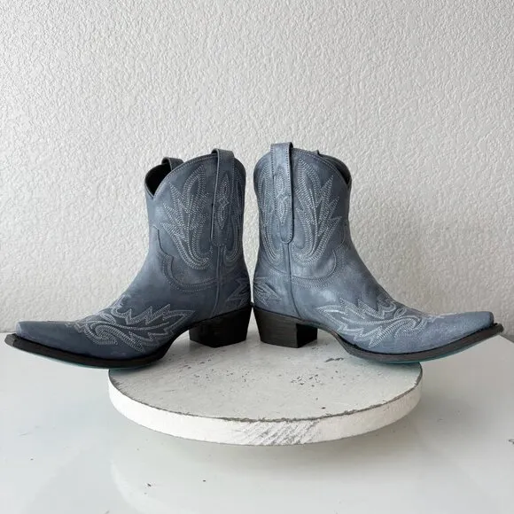 Lane LEXINGTON Womens Cowboy Bootie 6 Western Blue Leather Cowgirl Boots Short