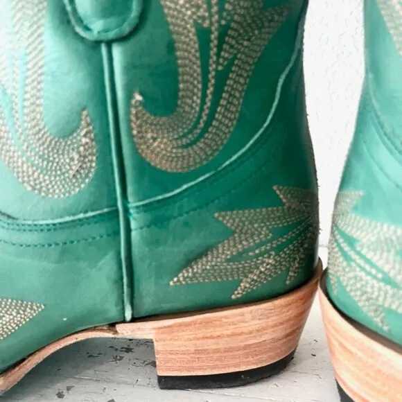 Lane LEXINGTON Womens Cowboy Bootie 7 Green Leather Western Cowgirl Short Boots