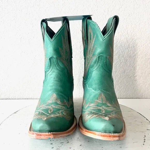 Lane LEXINGTON Womens Cowboy Bootie 7 Green Leather Western Cowgirl Short Boots