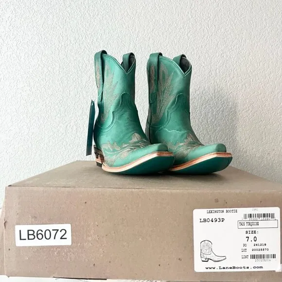 Lane LEXINGTON Womens Cowboy Bootie 7 Green Leather Western Cowgirl Short Boots