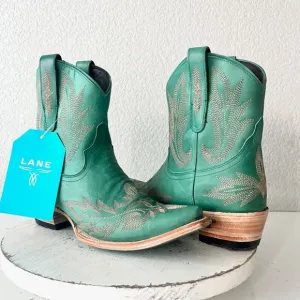 Lane LEXINGTON Womens Cowboy Bootie 7 Green Leather Western Cowgirl Short Boots