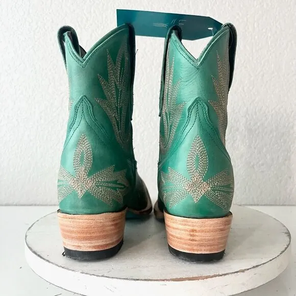 Lane LEXINGTON Womens Cowboy Bootie 7 Green Leather Western Cowgirl Short Boots
