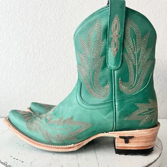 Lane LEXINGTON Womens Cowboy Bootie 7 Green Leather Western Cowgirl Short Boots
