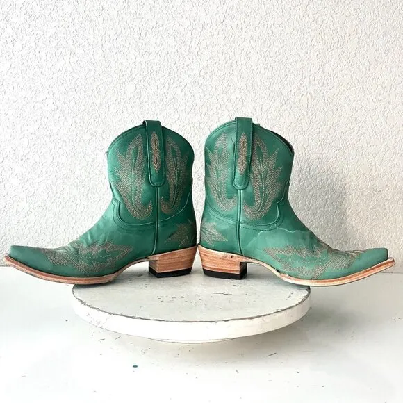 Lane LEXINGTON Womens Cowboy Bootie 7 Green Leather Western Cowgirl Short Boots