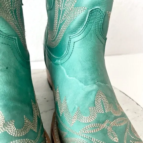 Lane LEXINGTON Womens Cowboy Bootie 7 Green Leather Western Cowgirl Short Boots