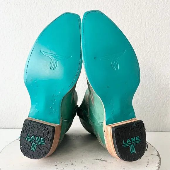 Lane LEXINGTON Womens Cowboy Bootie 7 Green Leather Western Cowgirl Short Boots